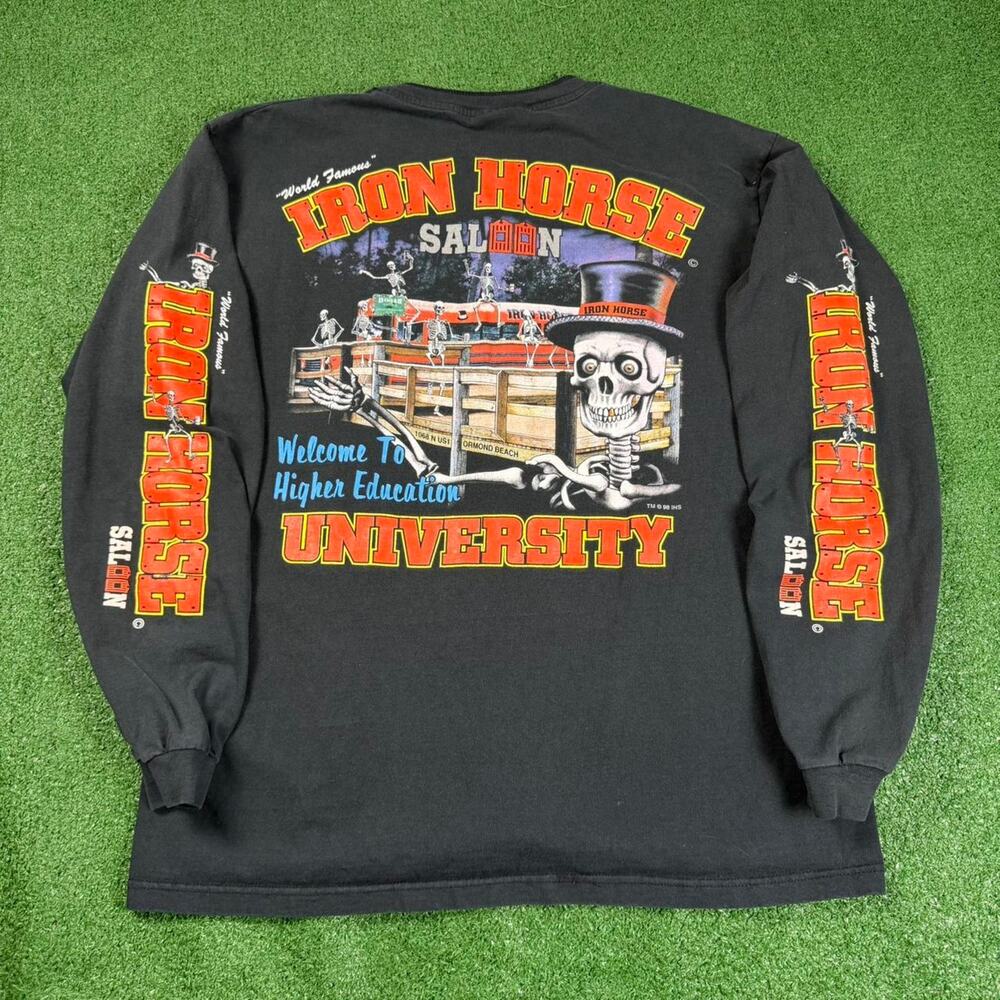 Vintage 90s Iron Horse Saloon Skull Long Sleeve Shirt L Biker Harley Style